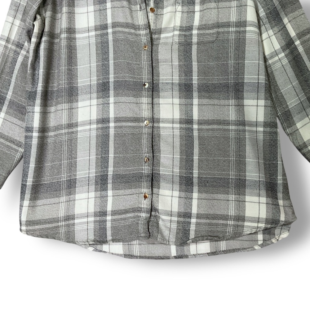 Kuhl Womens Plaid Flannel Shirt Sz XL Button Down Long Sleeve Gray Grunge - Picture 3 of 13